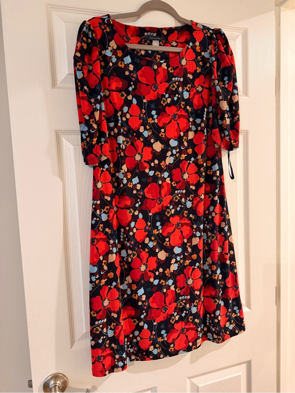 Tommy Hilfiger Red Floral Midi Dress on Navy NWOT